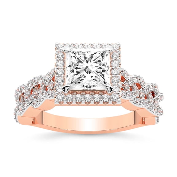 IGI Certified 3 Carat Princess Shape Lab Grown Diamond Engagement Ring | 14K Rose Gold | Imperiella Halo Celtic Knot Diamond Ring | FG-VS1-VS2 Quality Friendly Diamonds