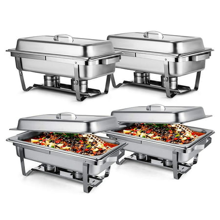 BestEquip Chafing Dish Set of 4 Stainless Steel Chafer Full Size 8 Quart Chafing Dishes for Catering Buffet Warmer Tray Kitchen Party