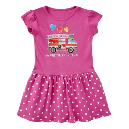 

Inktastic My 1st Valentine s Day Fire Truck with Hearts Gift Toddler Girl Dress
