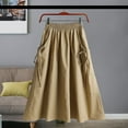 thumbnail image 4 of ZenCart Cargo Skirt with Elastic Waist Side Pockets Solid Color A-Line Loose Fit Midi Skirt Workwear Style Drawstring Skirt, 4 of 8