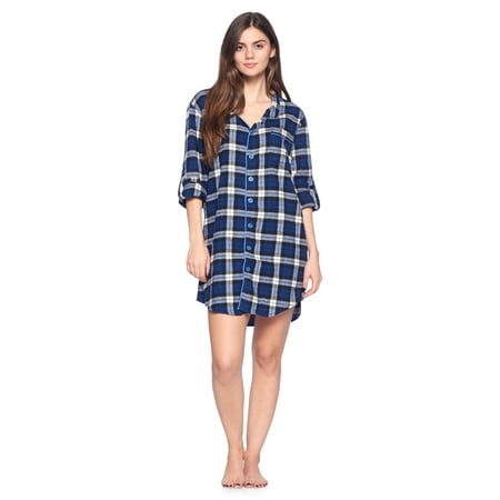 

Ashford & Brooks Women s Flannel Plaid Sleep Shirt Button Down Nightgown