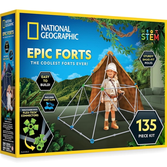NATIONAL GEOGRAPHIC Kids Fort Building Kit - 135-Piece Indoor Fort Builder, Creative Play, STEM Building Toys for Kids Ages 6 7 8 9 10 11 12, Blanket