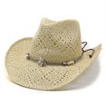 thumbnail image 2 of OOOUM Breathable Cowboy Hat For Men Women Western Style Star Charm Beaded Band Straw Sun Hat Festival Outdoor Vacation Western Cowgirl Hat Beige, 2 of 9