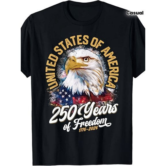 Patriotic USA 250 Years of Freedom T-Shirt Retro Bald Eagle American Flag Graphic Tee 1776-2026 Semiquincentennial Celebration Apparel for Men and Women