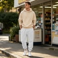 thumbnail image 6 of Hearthz Jogger Pants Men Drawstring Elastic Ribbed Ankle Trousers Pants for Men Lightweight Gym Athletic Workout Sweat Pants for Men with Pockets White XL, 6 of 8