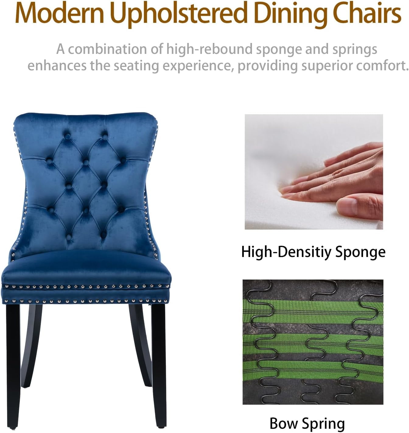 MOONMISS Dining Chairs 2-Pcs Set, High-end Velvet Upholstered Accent Chairs Button Tufted Dining Chairs with Back Ring Pull and Nailhead Trim,Blue