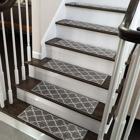SUSSEXHOME Stair Treads - 100% Polypropylene Carpet Strips for Indoor Stairs - Easy to Install Runner Rugs W/ Double Adhesive Tape - Safe, Extra-Grip, Decorative Mats - 13-Pack - Gray