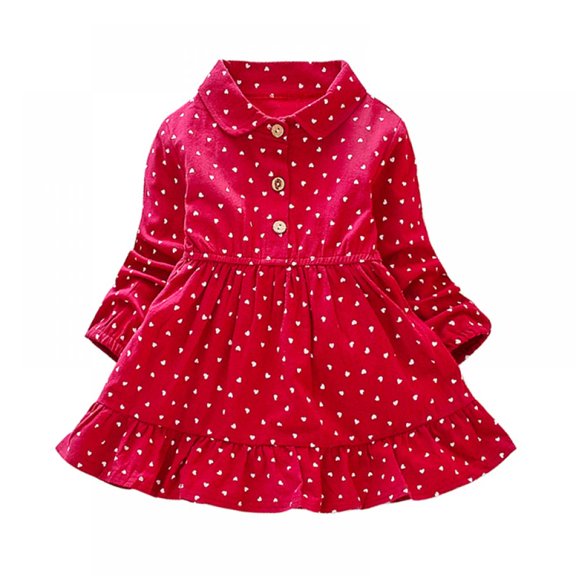 Autumn Casual Baby Girls Dot Print Long Sleeve Dress Kids Toddler Pageant Princess Sundress,1-8T