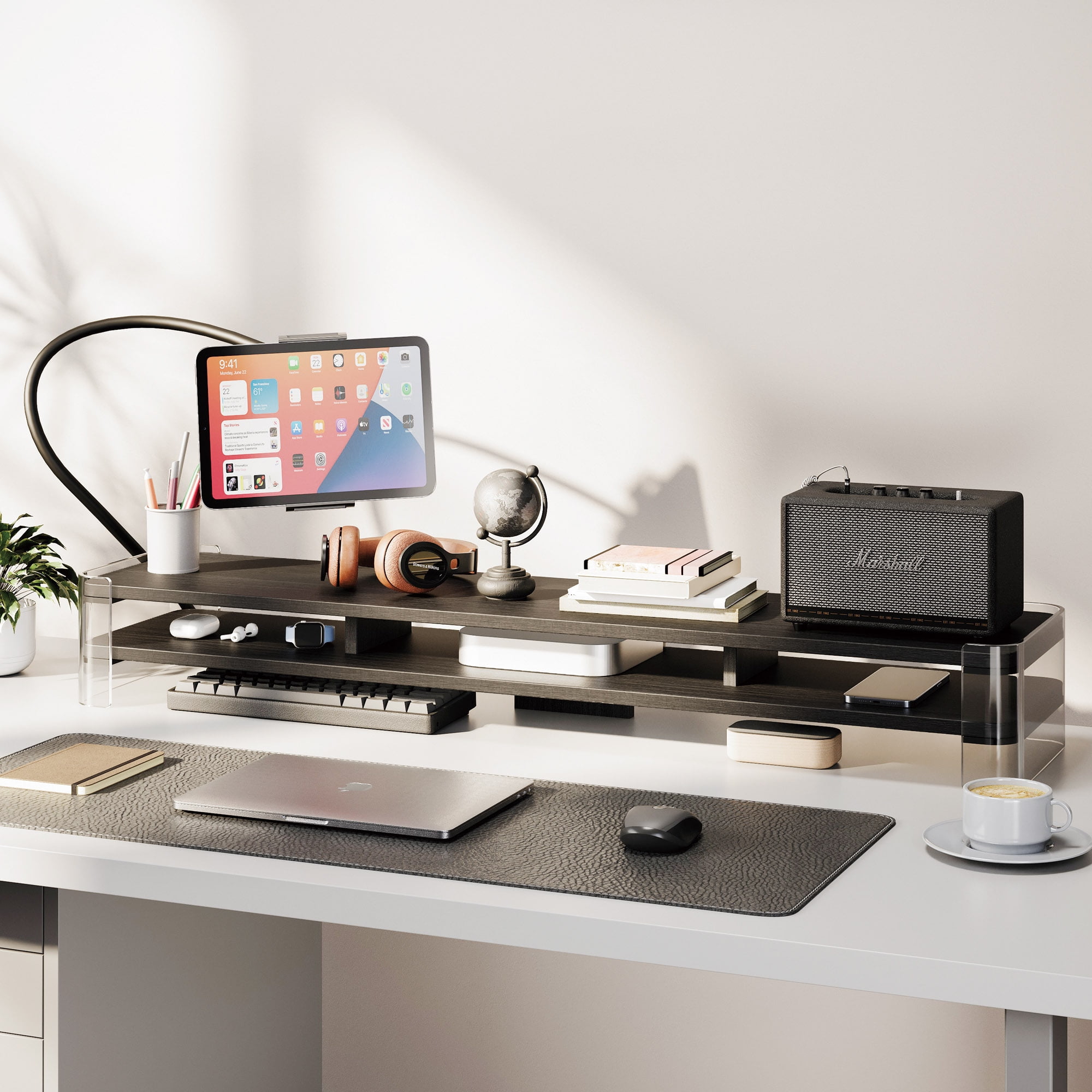 Fenge Acrylic Monitor Stand Riser, 43.1 inch Clear Dual Acrylic Computer Monitor Stand for 2 Monitors
