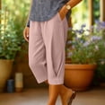 thumbnail image 6 of AnuYalue Womens Capri Pants Knee Length Linen Capris Summer Straight Leg Loose Fit Beach Cropped Pants with Pockets, 6 of 6