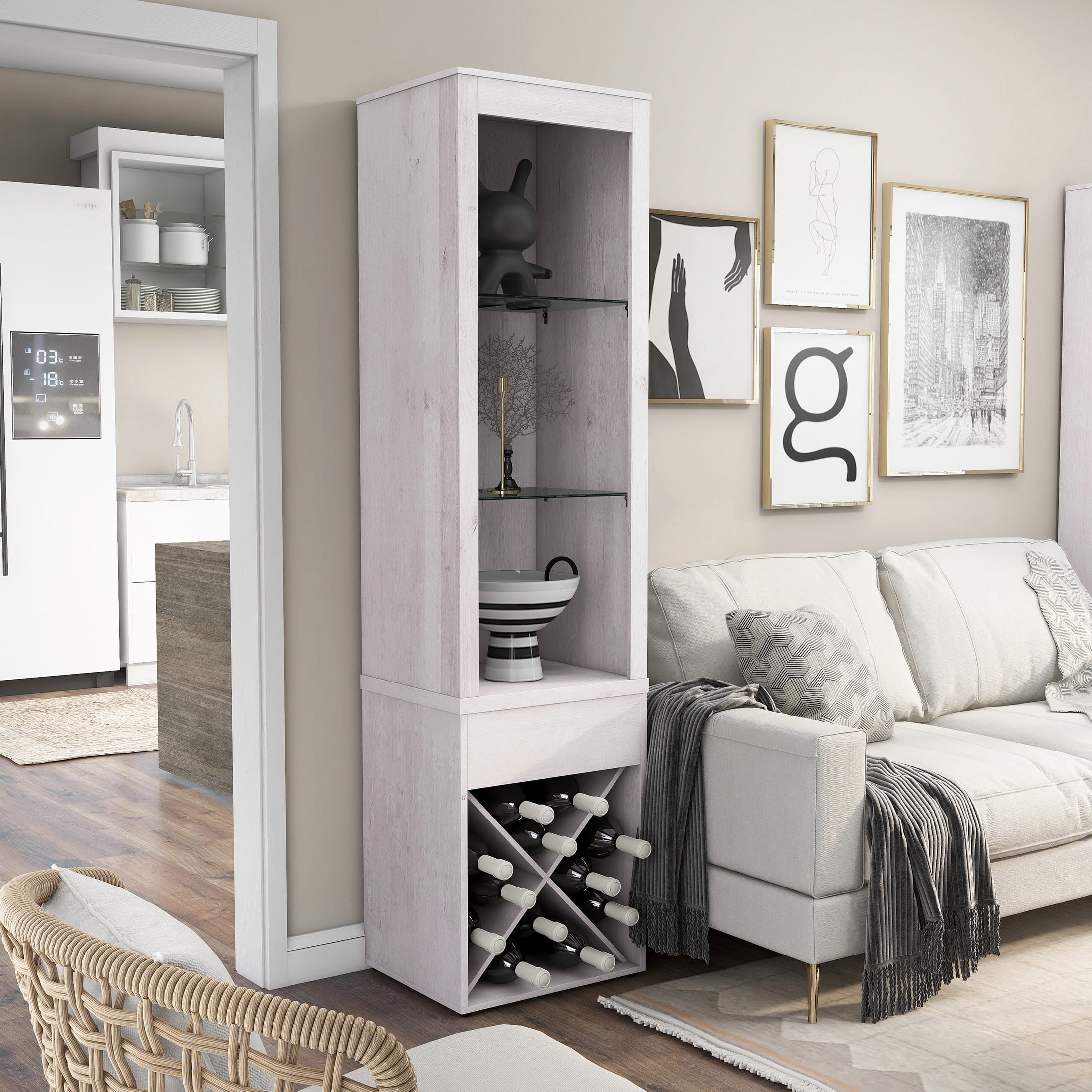 Furniture of America Tunie Multi-Storage Curio, White Oak