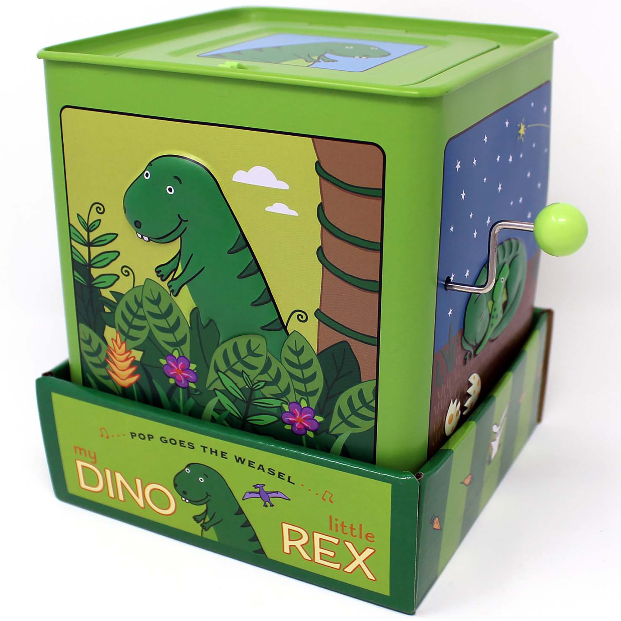 Jack Rabbit Creations Dinosaur Jack in The Box Toy, Plush Green Dinosaur, Side Crank Plays Twinkle Twinkle Little Star, Surprise Pop-Up, Kids Age 3+