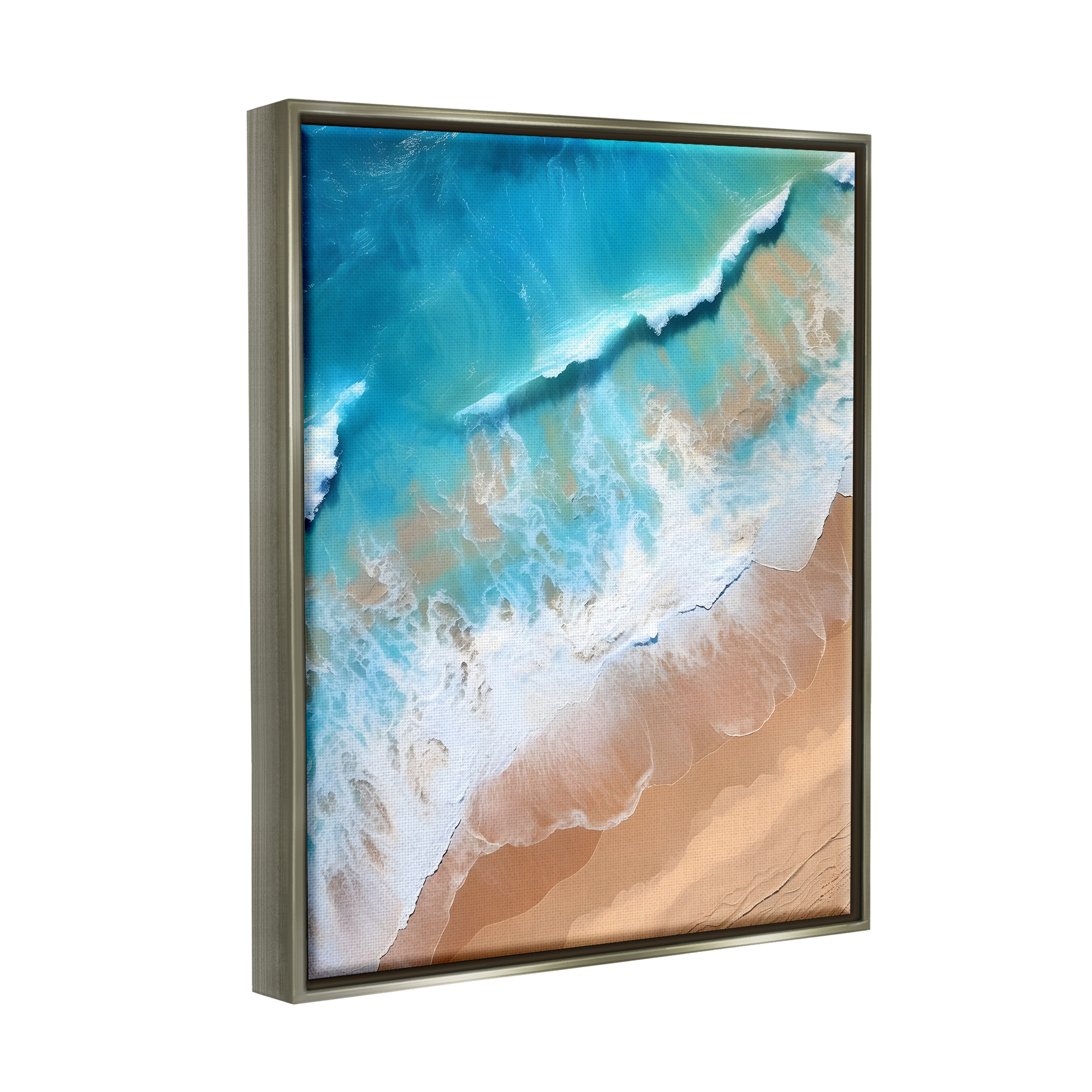 Stupell Industries Aerial Abstract Sea Waves Landscape Painting Gray Floater Framed Canvas Art Print Wall Art, 25 x 31