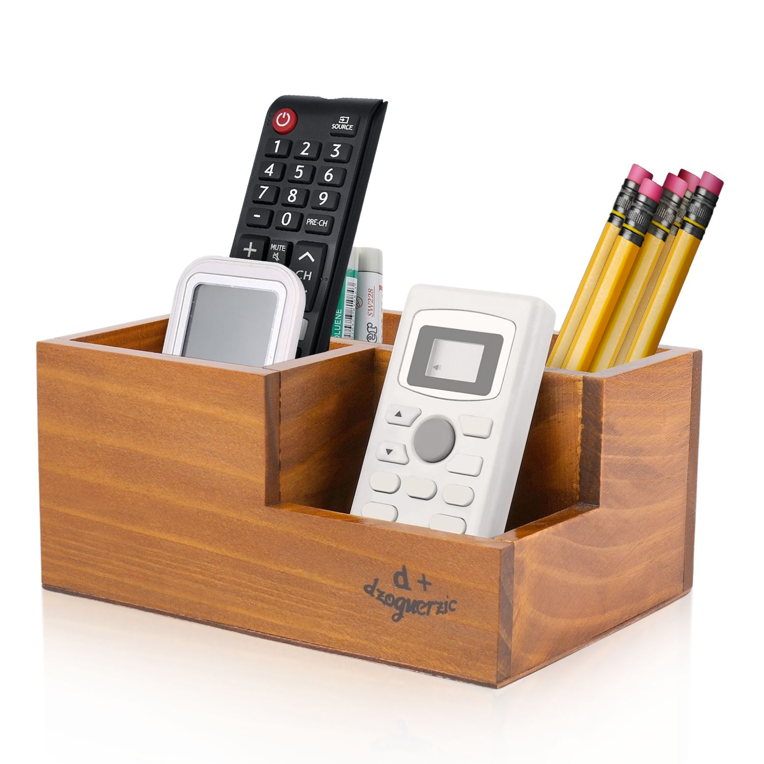 Wooden Desktop Storage Organizer/Remote Control Caddy Holder Wood Box Container for Desk, Office Supplies, Home, End Table Sorter Shelf Rack Stationary Storage Decorative Accessories