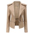 thumbnail image 2 of CILENON Long Jackets for Women Trendy Women Cool Faux Leather Jacket Long Sleeve Zipper Fitted Coat Fall Short Jacket (Beige,XXL), 2 of 9