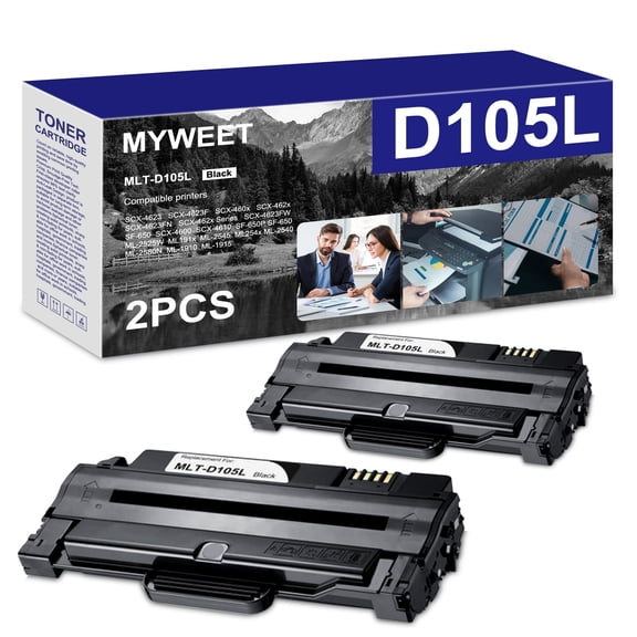 MLT-D105L 2 Pack Toner Cartridge High Yield Compatible for Samsung 105L MLTD105L MLT D105L for ML-2525W ML-2545 ML-1915 SCX-4623FW SCX-4623FN SF-650 SF-650P Printer Black
