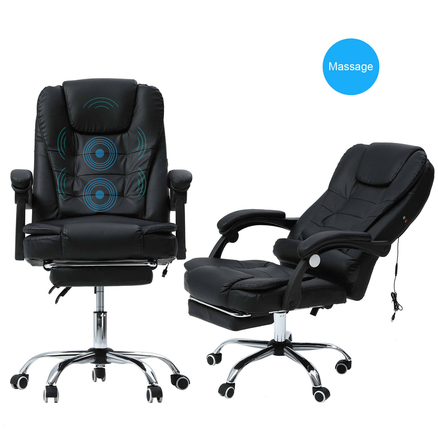 Massage Reclining Swivel Office Chair Desk Computer Gaming Chair w Footrest