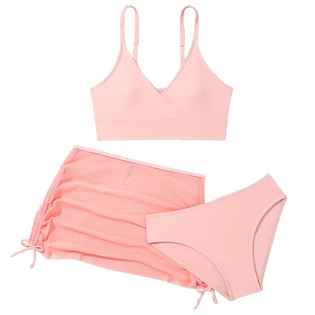 dmqupv Girls Tankini Rash Guard Set Girls Three Piece Bikini Mesh Swimsuit Set Comfortable Breathable And Stylish Pink,Size for 9-10 Years
