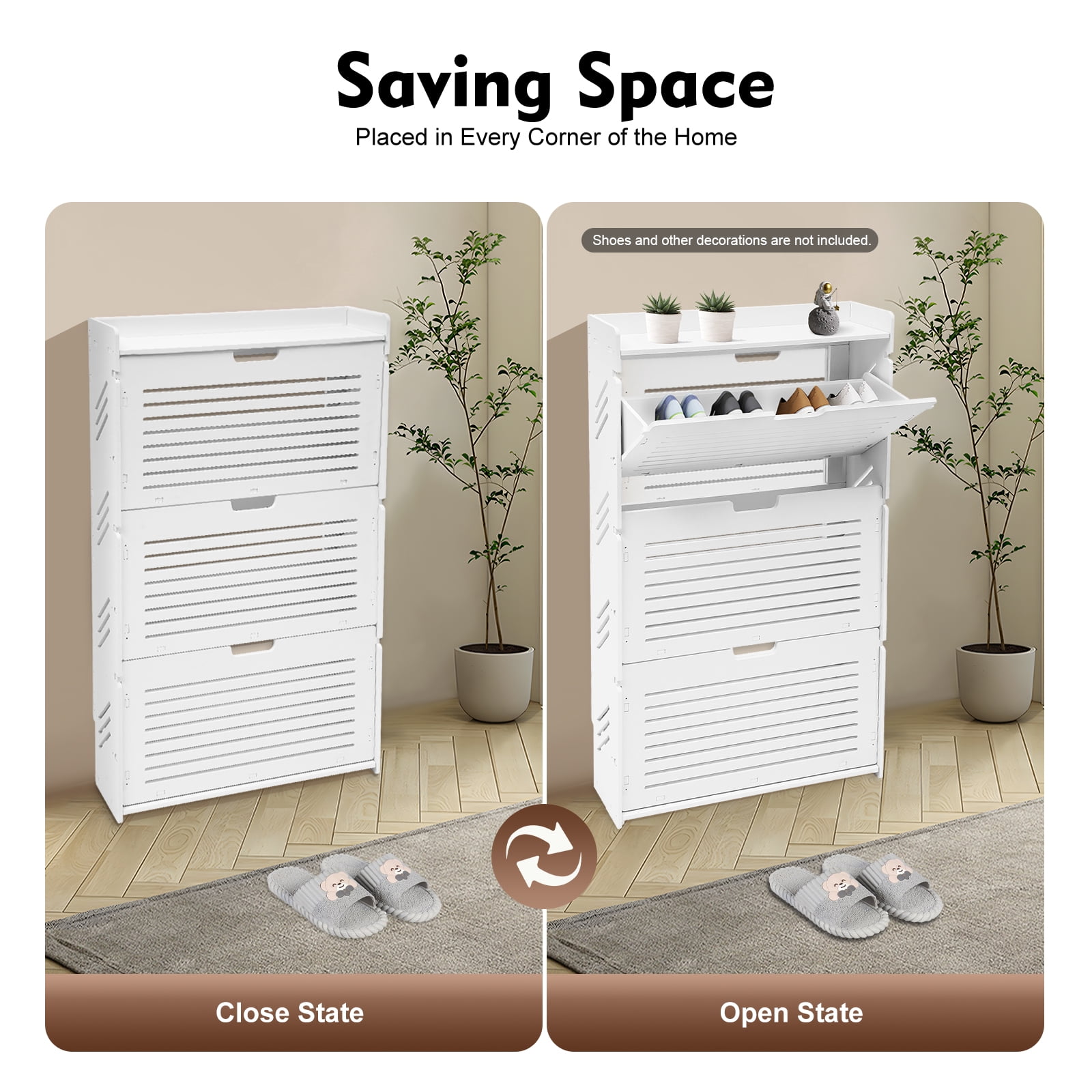 Modern Shoe Storage Cabinet,3-Layer White Tipping Shoe Cabinet,Shoe Rack Cabinet,Ultra-Thin Shoe Cabinet,Shoe Organizer for Entryway