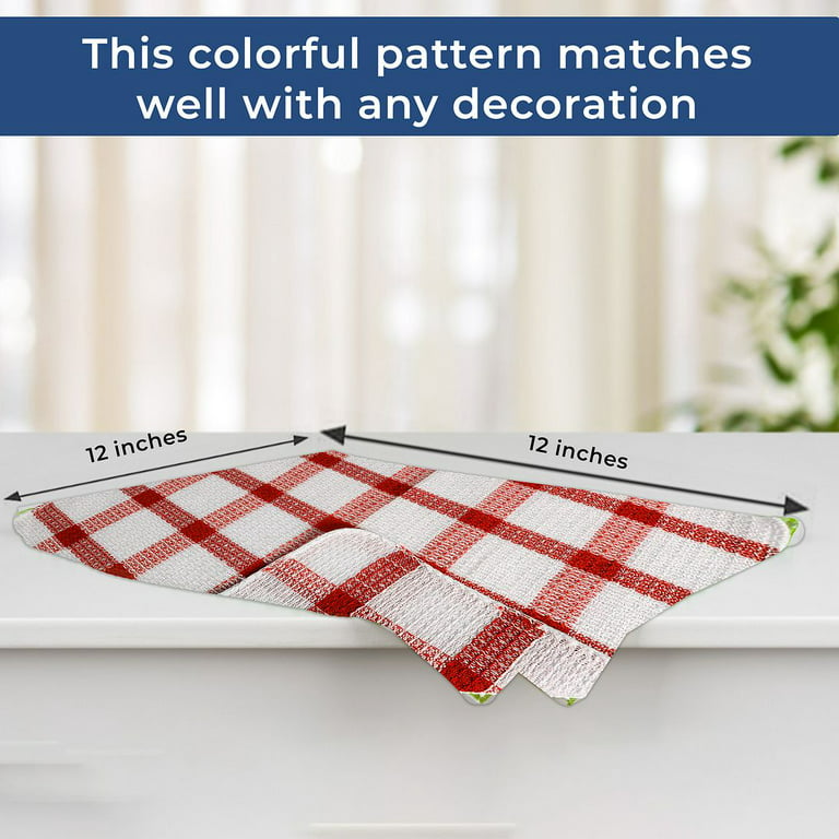 Shop LC Kitchen Towels Dish Cloths | Set of 24 | 100% Cotton | 12 x 12  inches | Checkered Pattern Red Dish Towels Scrubbing Clothes Cleaning Rags