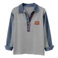 thumbnail image 4 of WXLWZYWL Sweatshirt for Women Casual Long Sleeved Shirts Button up Denim Patchwork Loose Fitted Pullover Tops, 4 of 6