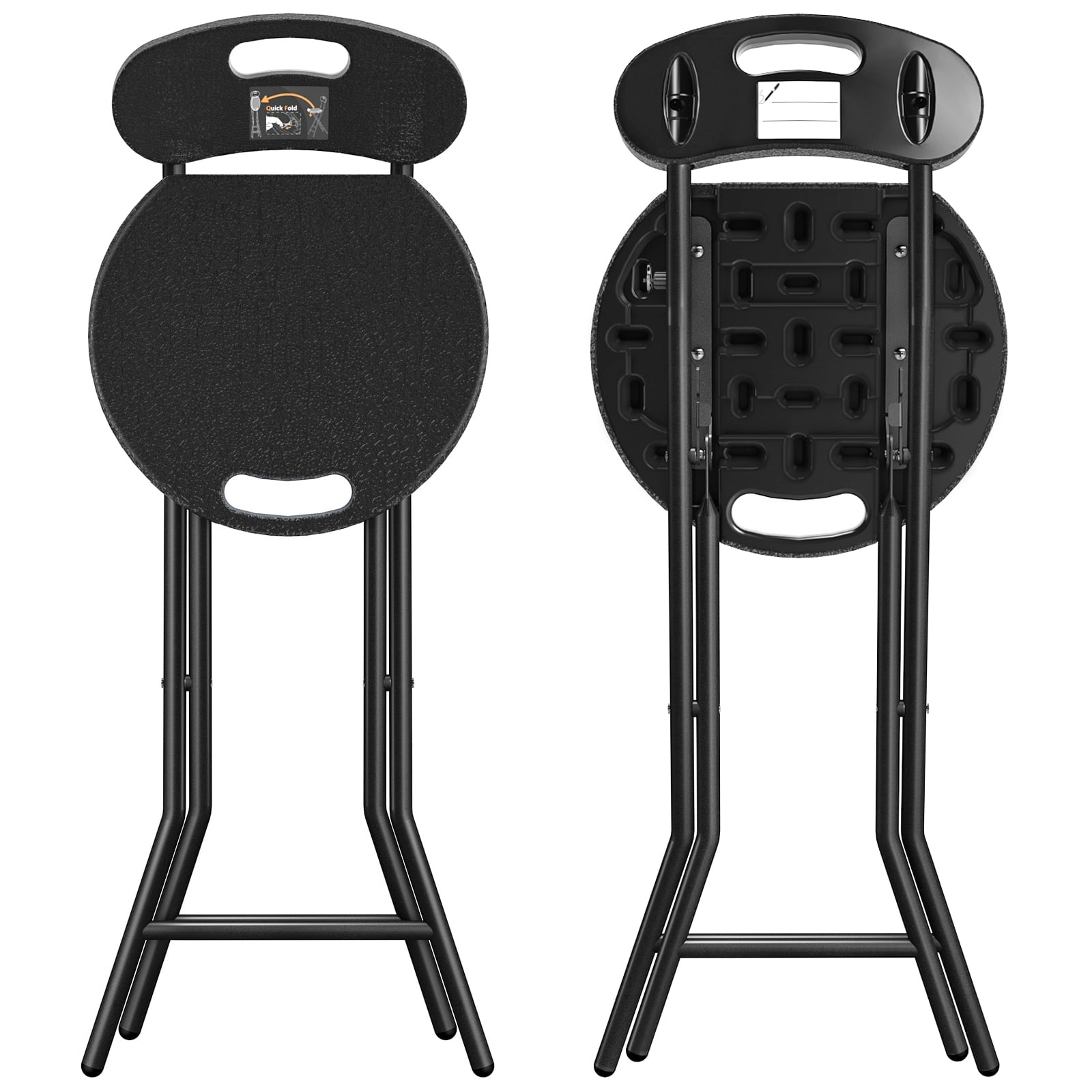 TAVR Furniture 2 Pack 18 inch Folding Stool with Backrest and Handle Holds up to 350lbs, Collapsible Round Folding Counter Height Stool for Camping