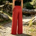 thumbnail image 4 of MVRLSH Women's Wide Leg Pants Gradient Elastic Waist Nine Inch Loose Trousers Decorated With Button Side Pocket Details Stretch Dress Casual Flowy Palazzo Pants Red - M, 4 of 6