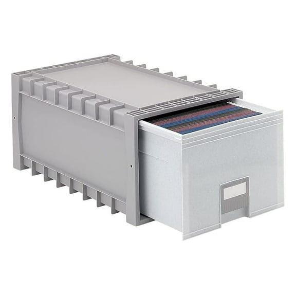 24" Archive Letter/Legal Box, Light Grey - Heavy Duty Plastic File Boxes with Label Holder, Moisture Resistant, Stackable, 50% Post-Consumer Waste