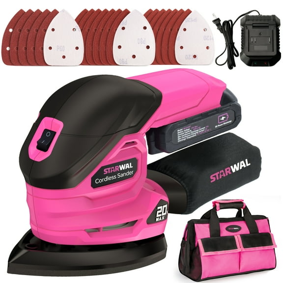 Starwal 20V Cordless Detail Sander - 12000 RPM Electric Hand Sander, Compact Palm Sander for Tight Spaces Woodworking, 2.0Ah Battery and Charger Included