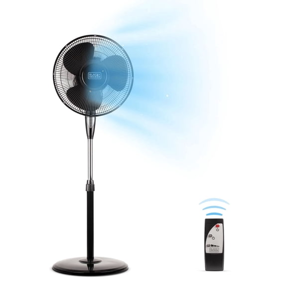 Ventilateur sur pied Black + Decker de 16 po avec télécommande et base ronde, noir