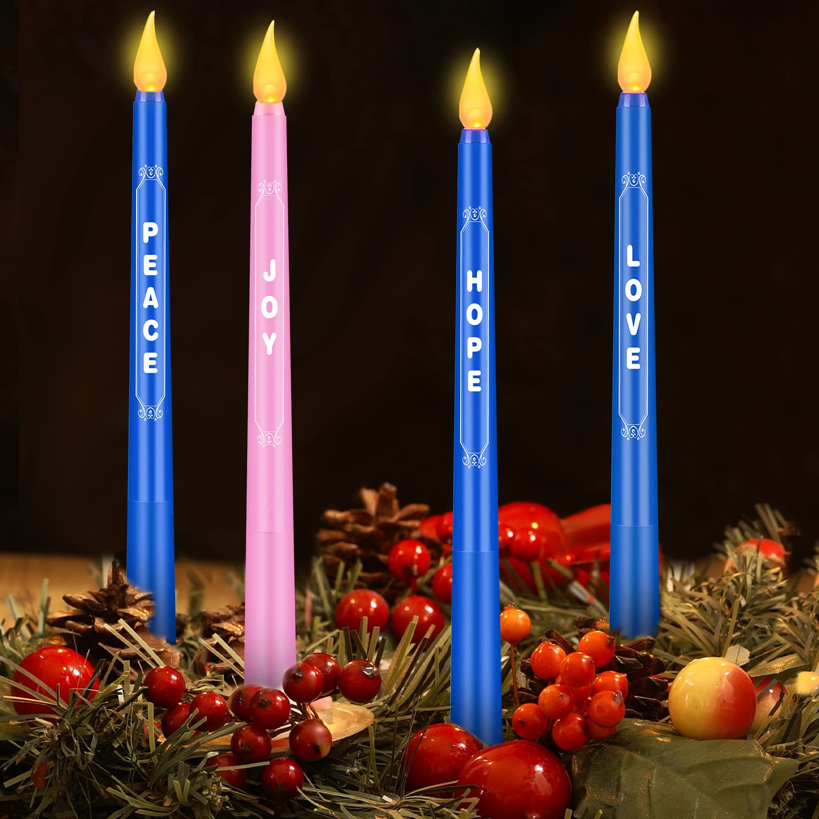 4 Pieces Christmas Advent Candle Set 10 Inch LED Advent Flameless
