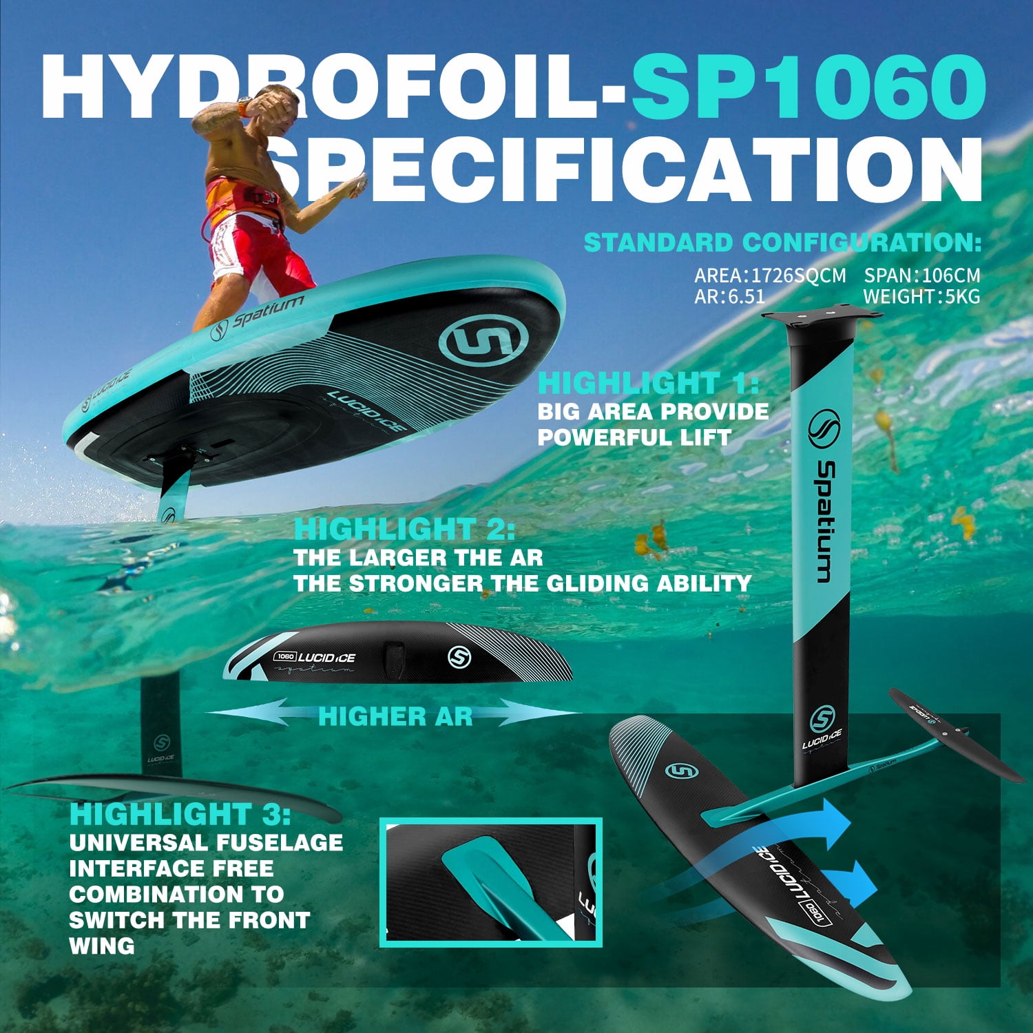 Spatium Inflatable Hydrofoils Tailwave Surfing Towing Kitesurfing