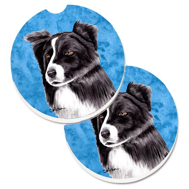 Blue Border Collie Set of 2 Cup Holder Car Coaster