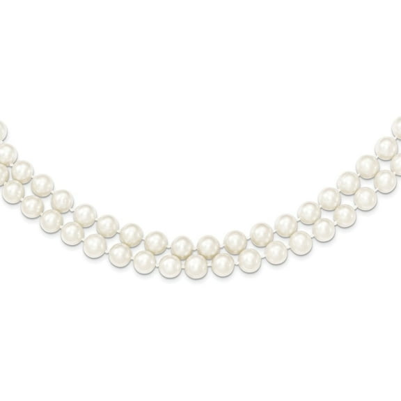 Auriga 925 Sterling Silver Rhodium 7.5-8.5 mm White Freshwater Cultured Pearl 2-Strand Necklace for Women 17"