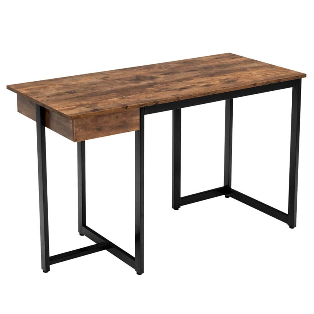 Demi Bonn 48" Computer Desk with Metal Frame and Adjustable Pads, Small Home Office Desk Study Writing Table, Brown
