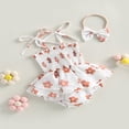 thumbnail image 3 of Infant Baby Girl Dress Sleeveless Spaghetti Strap Ruffle Romper Dress Set Summer Floral Bodysuit 3-6 Months, 3 of 8