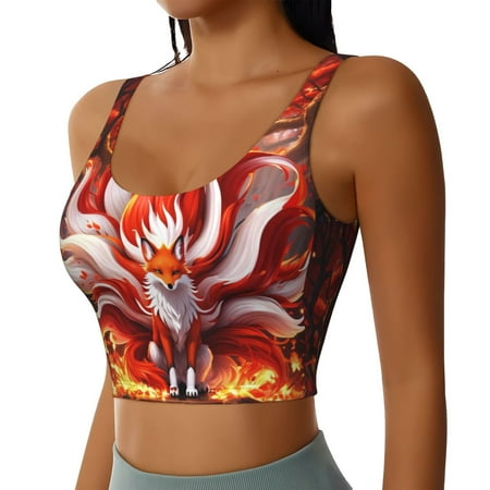 Picia Red Sun Flame Fox Sports Bra for Women Padded Strappy Sports Bras Medium Support Yoga Bra with Removable Cups Running Yoga Bra-Medium