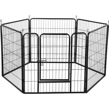 Alden Design 32"H Heavy Duty Black Iron Dog Playpen, 6 Panels