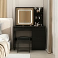 thumbnail image 2 of MONSLIPA Vanity Set w/Sliding Light Mirror, Makeup Vanity Table w/ Stool, Drawers & Storage Shelves for Girl Woman,Black, 2 of 8