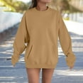 thumbnail image 2 of hotojiny Women Oversized Crewneck Sweatshirt Fleece Long Sleeve Solid Color Pullover Tops Casual Loose Workout Shirt with Pocket, 2 of 4