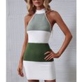 thumbnail image 2 of Birdeem Robe d'Été Serrée Aguichant pour Femmes Dos Ouvert Col Suspendu Couleur Contrastée, 2 of 12