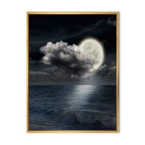 Designart 'Full Moon Night in Cloudy Sky VI' Nautical & Coastal Framed Canvas Wall Art Print
