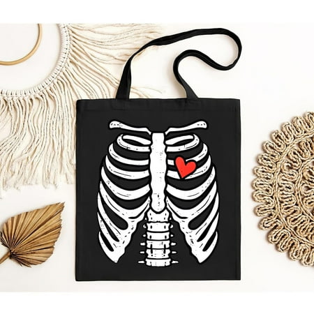 vintage Halloween Skeleton Rib Cage Heart Tote Bag-TH24197