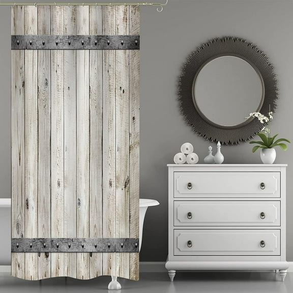 Small Stall Shower Curtain 36 x 72, Narrow Half Rustic Barn Door Shower Curtain, Western Country Farmhouse Wood Planks American Native Farm Style Bathroom Decor, Washable Polyester Fabric