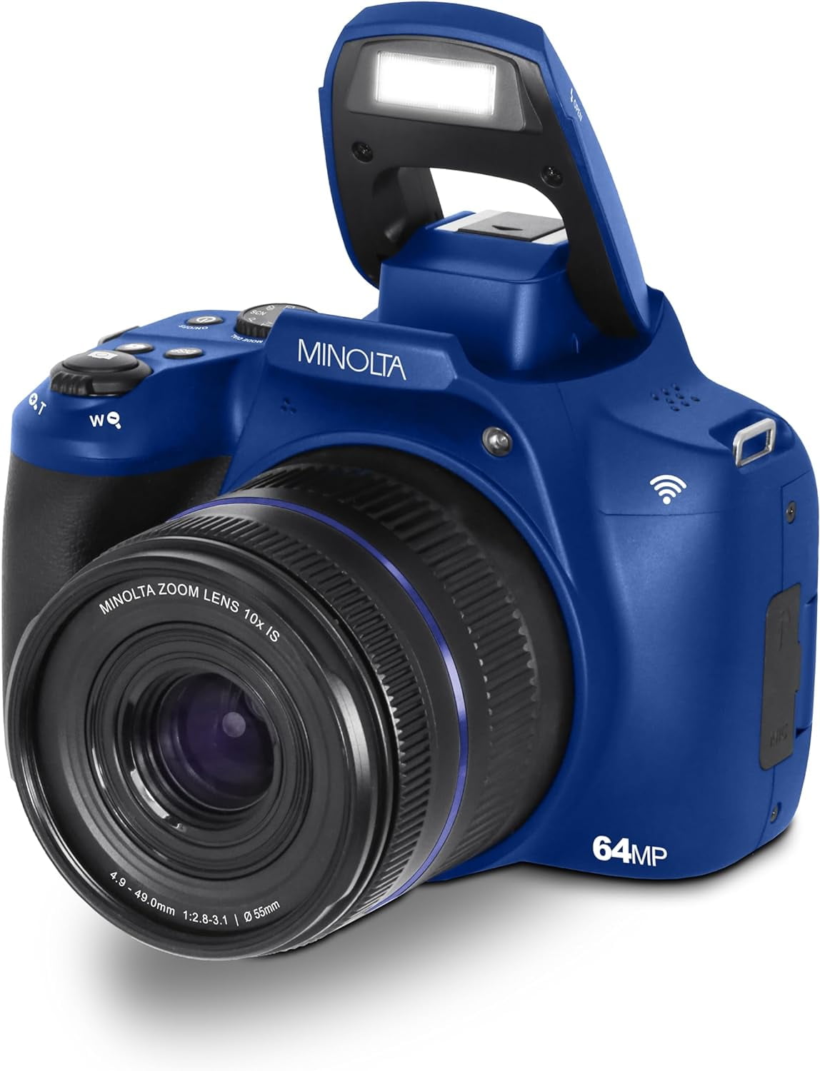 Minolta MNB10Z 64 Megapixel Auto Focus Digital Camera with 10x Optical Zoom, 4K Ultra HD Video Bundle Blue