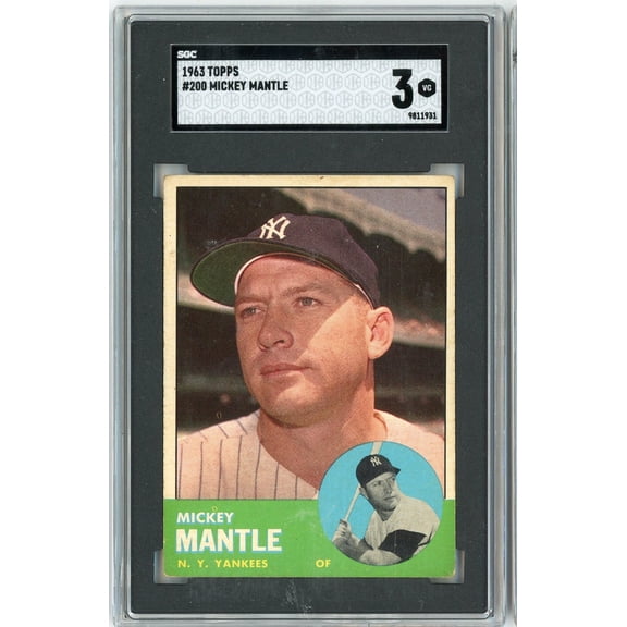 Graded 1963 Topps Mickey Mantle #200 Baseball Card SGC 3 Very Good