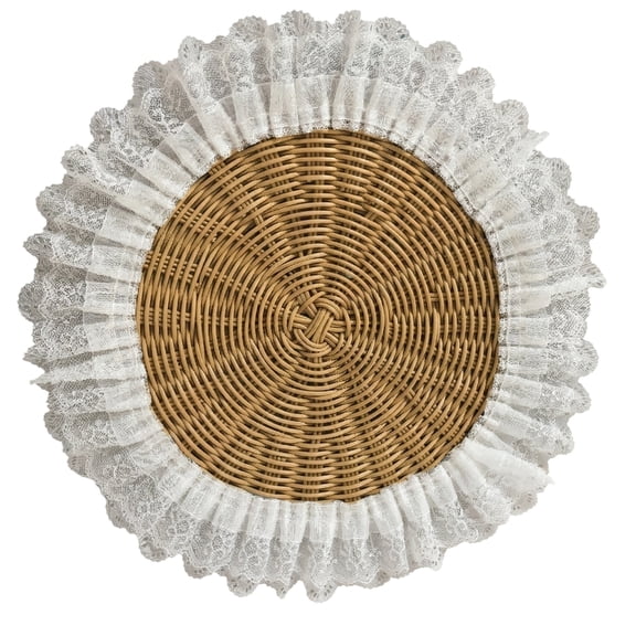 Woven Circular Rattan Placemat for Dining Table, Natural Handmade Rattan Coaster, Heat Resistant Non-Slip Table Mat(B)