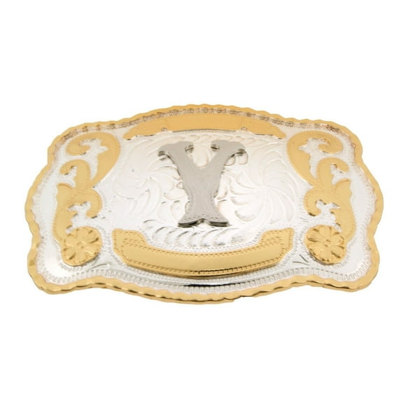 Silver Initial Letter (Y) Monogram Belt Buckle Gold Metal Cowboy Rodeo Western