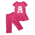 thumbnail image 2 of Sales！Honeeladyy Girl's Summer Round Neck Small Print Short Sleeved Flying Sleeves Elastic Waist Cropped Pants Two-piece Set for Outdoor(Hot Pink,7-8 Years), 2 of 4