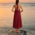 thumbnail image 5 of Women's Halter Maxi Dress, Sexy Backless Cotton Linen Long Dresses, Loose Fit Pleated Front Summer Beach Vacation Boho Sundress, 5 of 8